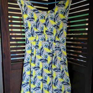 J CREW Yellow Floral Silk Sleeveless Midi Dress